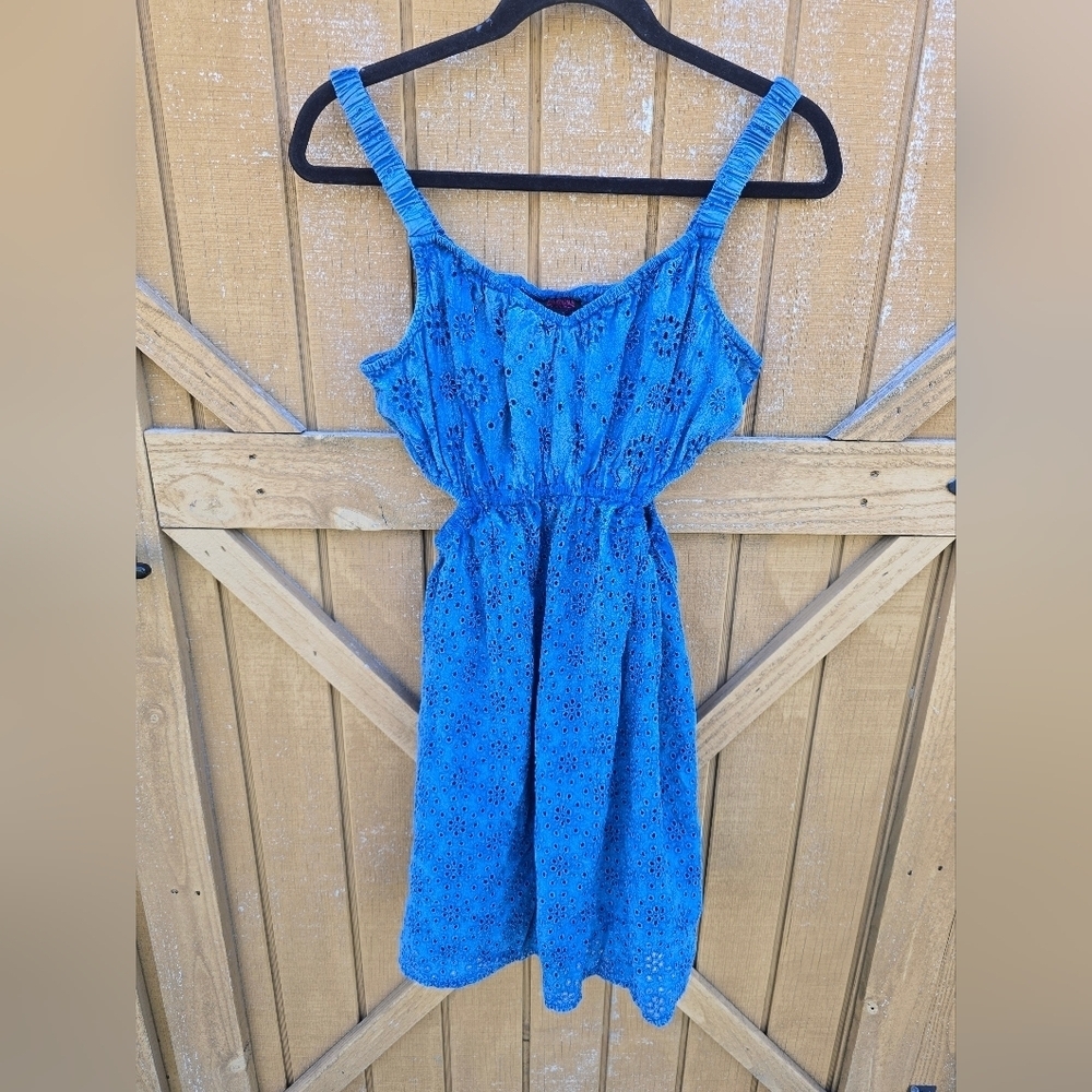 Blue Eyelet Mini Dress